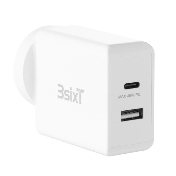 3SixT ANZ 45W USB-C PD + 2.4A Wall Charger - White Supply