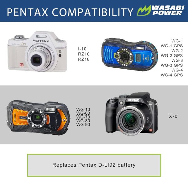 Pentax D-LI92 Battery (2-Pack) and Charger by Wasabi Power Online Hot Sale