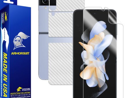 Armorsuit MilitaryShield White Carbon Fiber Skin Wrap Film + HD Clear Screen Protector Designed for Samsung Galaxy Z Flip 4 5G (2022) - Anti-Bubble Film Online