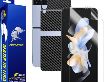 Armorsuit MilitaryShield Black Carbon Fiber Skin Wrap Film + HD Clear Screen Protector Designed for Samsung Galaxy Z Flip 4 5G (2022) - Anti-Bubble Film Hot on Sale