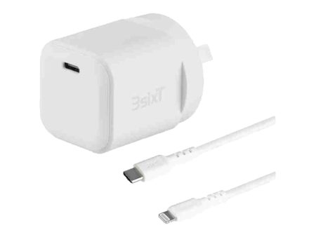 3sixT Wall Charger GaN 20W USB-C PD + USB-C to Lightning - White Online Hot Sale