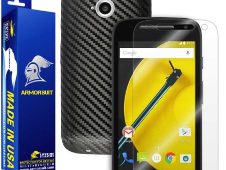 Motorola Moto E (2nd Gen, 2015) Screen Protector + Black Carbon Fiber Skin Cheap