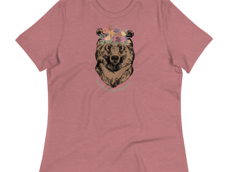 Women s Relaxed T-Shirt Bear Flower Crown Supply