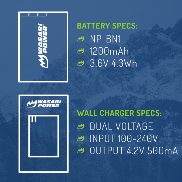 Sony NP-BN1 Battery (2-Pack) and Charger by Wasabi Power Supply