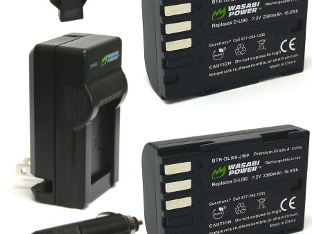 Pentax D-LI90, D-L190 Battery (2-Pack) and Charger by Wasabi Power Hot on Sale