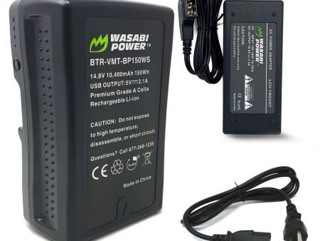 V-Mount Battery (14.8V, 10400mAh, 150Wh) and V-Mount Battery Charger with D-Tap by Wasabi Power Sale