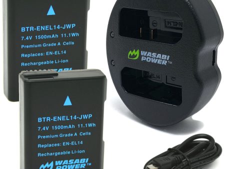 Nikon EN-EL14, EN-EL14a Battery (2-Pack) and Dual Charger by Wasabi Power on Sale