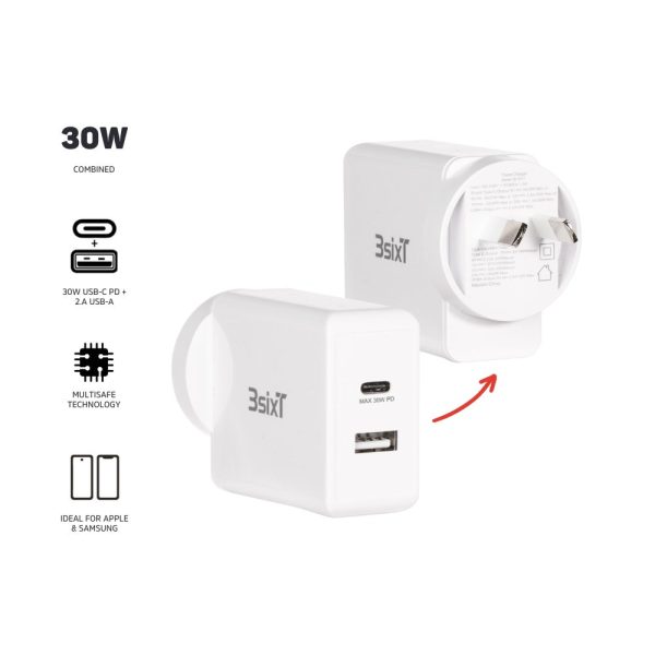 3sixT Wall Charger ANZ 30W USB-C PD + 2.4A Online now