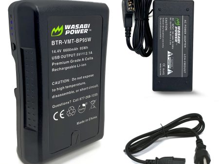 V-Mount Battery (14.4V, 6600mAh, 95Wh) and V-Mount Battery Charger with D-Tap by Wasabi Power Fashion