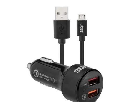 3sixT Car Charger 5.4A + USB-A to Micro USB Cable 1m - Black Supply