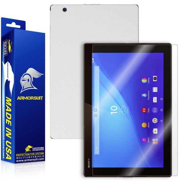 Sony Xperia Z4 Tablet Screen Protector + White Carbon Fiber Skin Hot on Sale