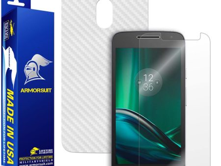 Motorola Moto G4 Play Screen Protector + White Carbon Fiber Skin For Discount