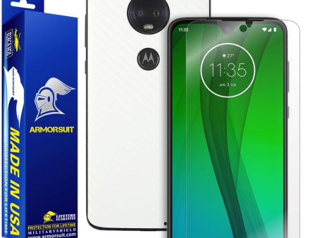 Motorola Moto G7 Screen Protector + White Carbon Fiber Skin Protector For Discount