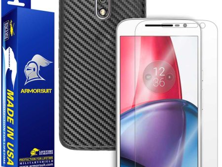 Motorola Moto G4 Plus Screen Protector + Black Carbon Fiber Skin Discount