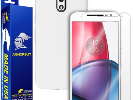 Motorola Moto G4 Plus Screen Protector + White Carbon Fiber Skin Hot on Sale