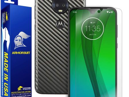 Motorola Moto G7 Screen Protector + Black Carbon Fiber Skin Protector Online Hot Sale