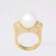 Modern 3-Stone South Sea Pearl + Princess-Cut Diamond Cocktail Ring Cheap