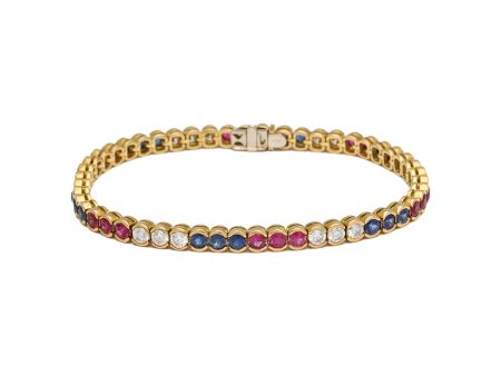 Ruby Red, Diamond White, and Sapphire Blue Tennis Bracelet For Cheap