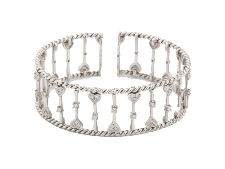 White Gold Cable and Diamond Cuff Bracelet For Cheap