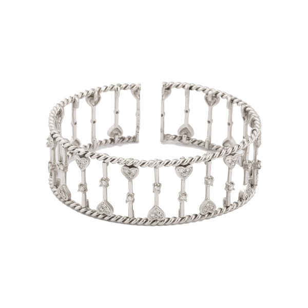 White Gold Cable and Diamond Cuff Bracelet For Cheap