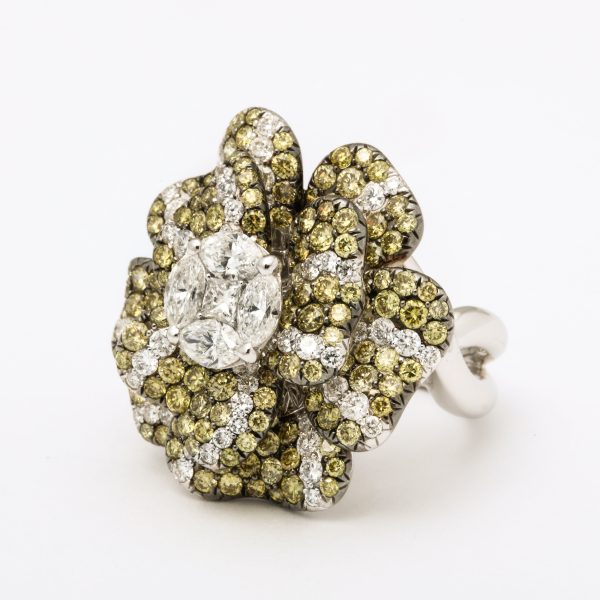 Multi Color Green + Colorless Diamond Floral Ring For Cheap