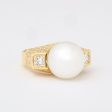 Modern 3-Stone South Sea Pearl + Princess-Cut Diamond Cocktail Ring Cheap