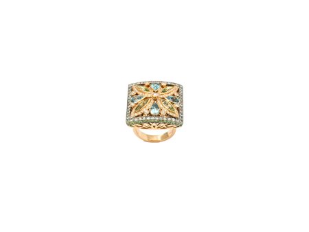 Square Arabesque Multi-Color Gem Stone + Diamond Cocktail Ring Hot on Sale