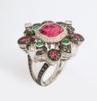 Emerald, Black Diamond, and Pink Tourmaline Shield Ring Online now