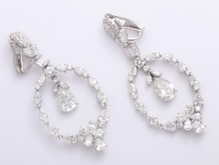 Suspended Pear-shaped Diamond and Stylized Laurel Chandelier Earrings Cheap