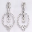 Suspended Pear-shaped Diamond and Stylized Laurel Chandelier Earrings Cheap