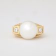 Modern 3-Stone South Sea Pearl + Princess-Cut Diamond Cocktail Ring Cheap