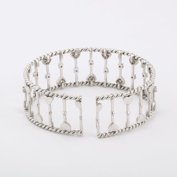 White Gold Cable and Diamond Cuff Bracelet For Cheap