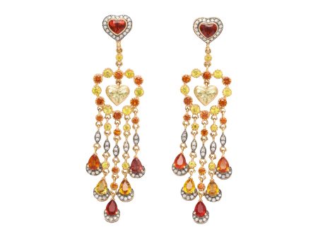 Vibrant Hearts of Gold Chandelier Earrings For Cheap