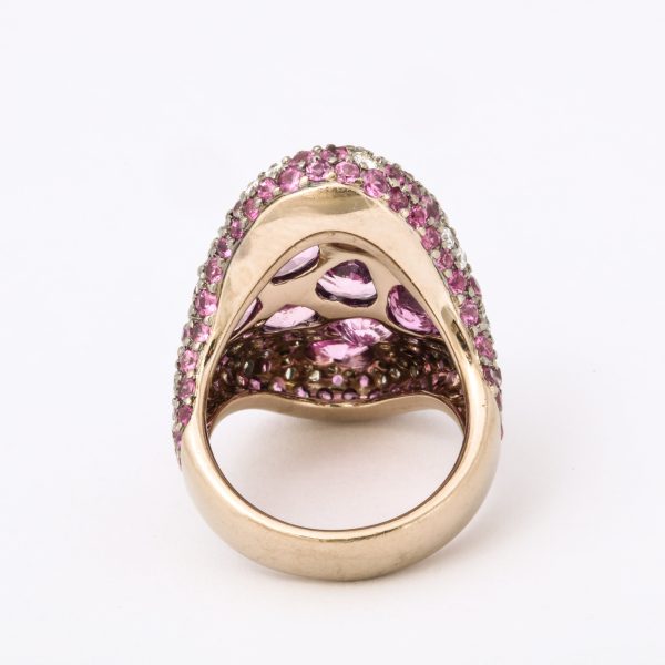 Pink Heart Sapphire + Diamond Saddle Ring Supply