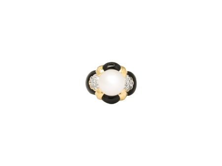 Art Deco Style South Sea Pearl Diamond + Black Jade Cocktail Ring For Sale