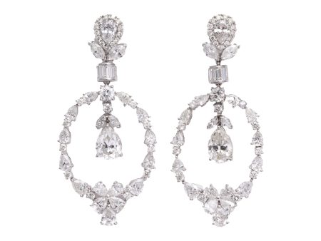 Suspended Pear-shaped Diamond and Stylized Laurel Chandelier Earrings Cheap