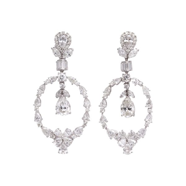 Suspended Pear-shaped Diamond and Stylized Laurel Chandelier Earrings Cheap