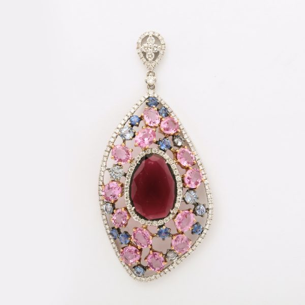 Pink Tourmaline + Sapphire Ear Pendants Discount