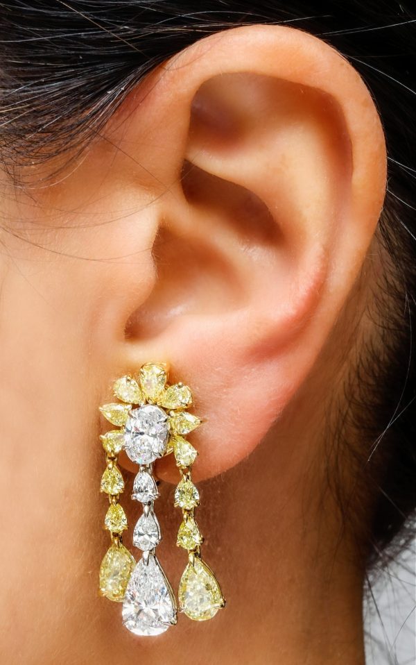 Platinum and Yellow Gold Diamond and Yellow Diamond Tassel Earrings Fashion