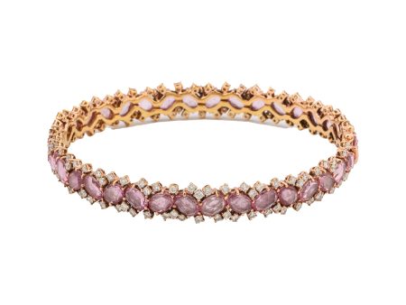 Pink Sapphire, Diamond, and Jagged White Gold Stack Bracelet For Sale