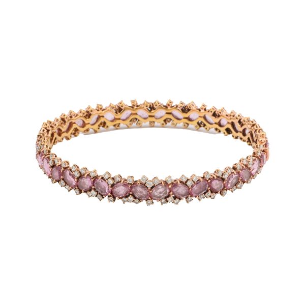 Pink Sapphire, Diamond, and Jagged White Gold Stack Bracelet For Sale