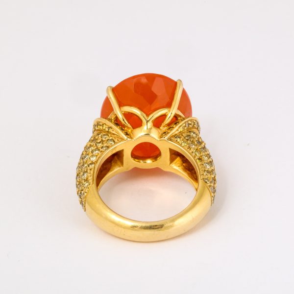 Mexican Fire Opal + Intense Yellow Diamond Cocktail Ring Discount