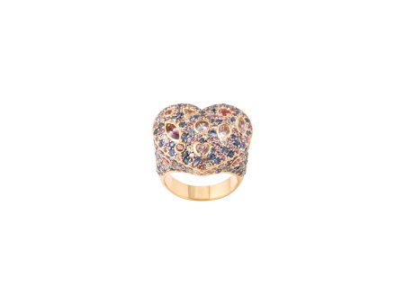 Fantasy Heart Shape Multi-Color Sapphire + Diamond Cocktail Ring Fashion