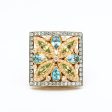 Square Arabesque Multi-Color Gem Stone + Diamond Cocktail Ring Hot on Sale