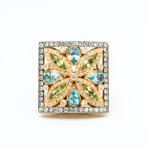 Square Arabesque Multi-Color Gem Stone + Diamond Cocktail Ring Hot on Sale