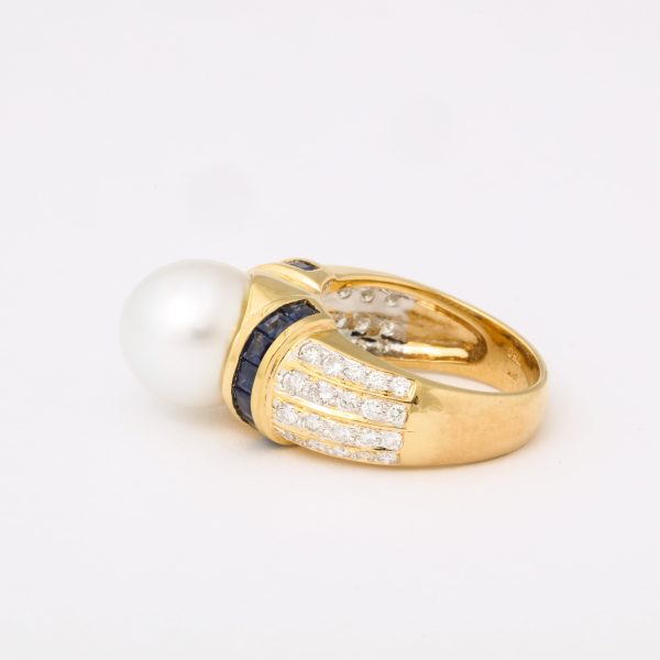 South Sea Pearl Sapphire + Diamond Cocktail Ring Hot on Sale