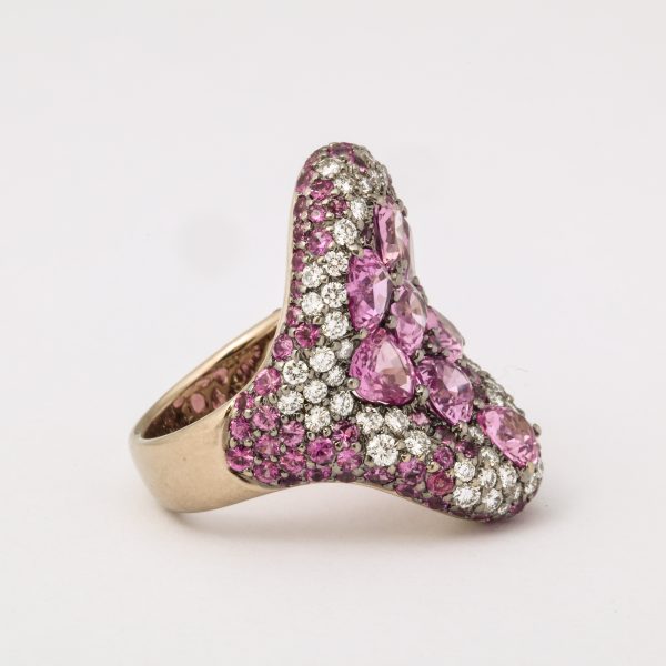 Pink Heart Sapphire + Diamond Saddle Ring Supply