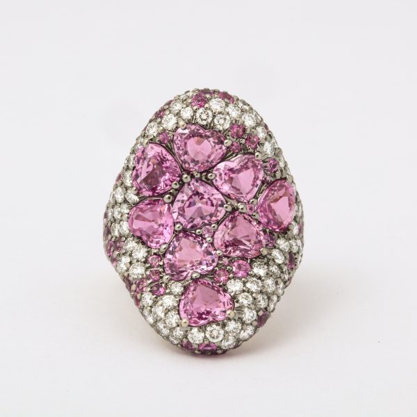 Pink Heart Sapphire + Diamond Saddle Ring Supply