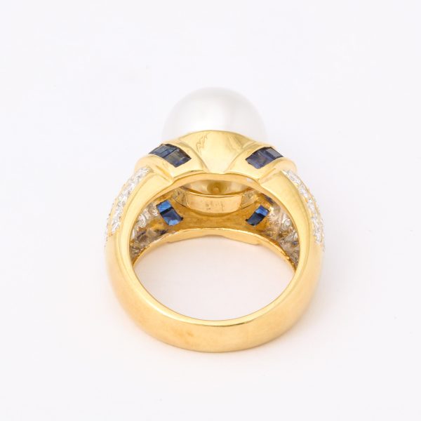 South Sea Pearl Sapphire + Diamond Cocktail Ring Hot on Sale