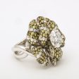 Multi Color Green + Colorless Diamond Floral Ring For Cheap